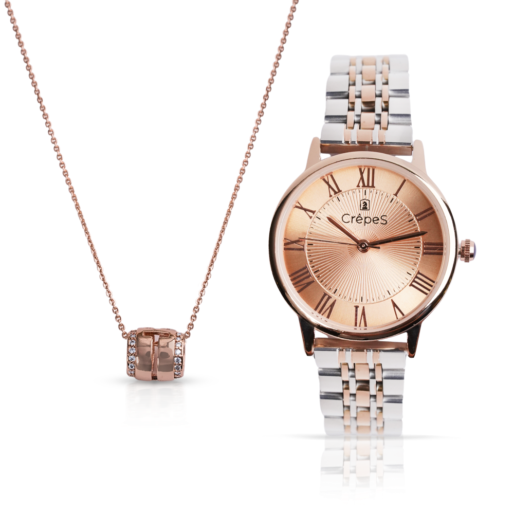 RAY ROMAN DUO TONE-ROSE GOLD & CYLINDRICAL NECKLACE ROSE-GOLD COMBO | WOMEN