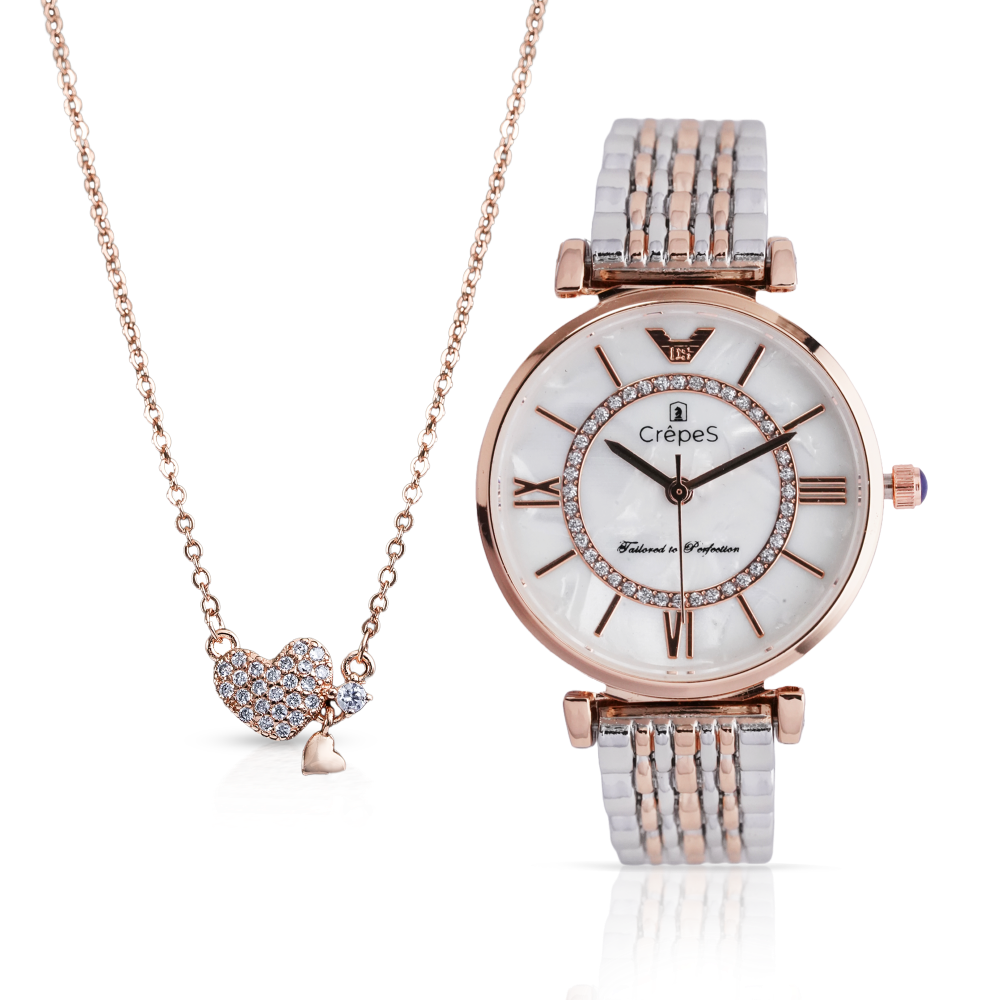 PRISM DUO TONE MOP & LITTLE HEART NECKLACE ROSE GOLD COMBO | WOMEN