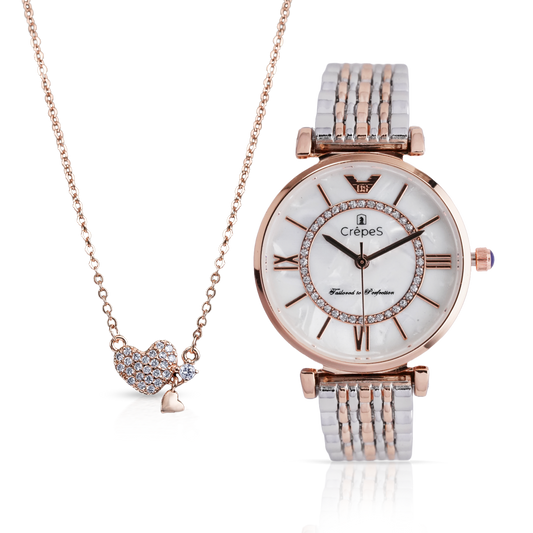 PRISM DUO TONE MOP & LITTLE HEART NECKLACE ROSE GOLD COMBO | WOMEN