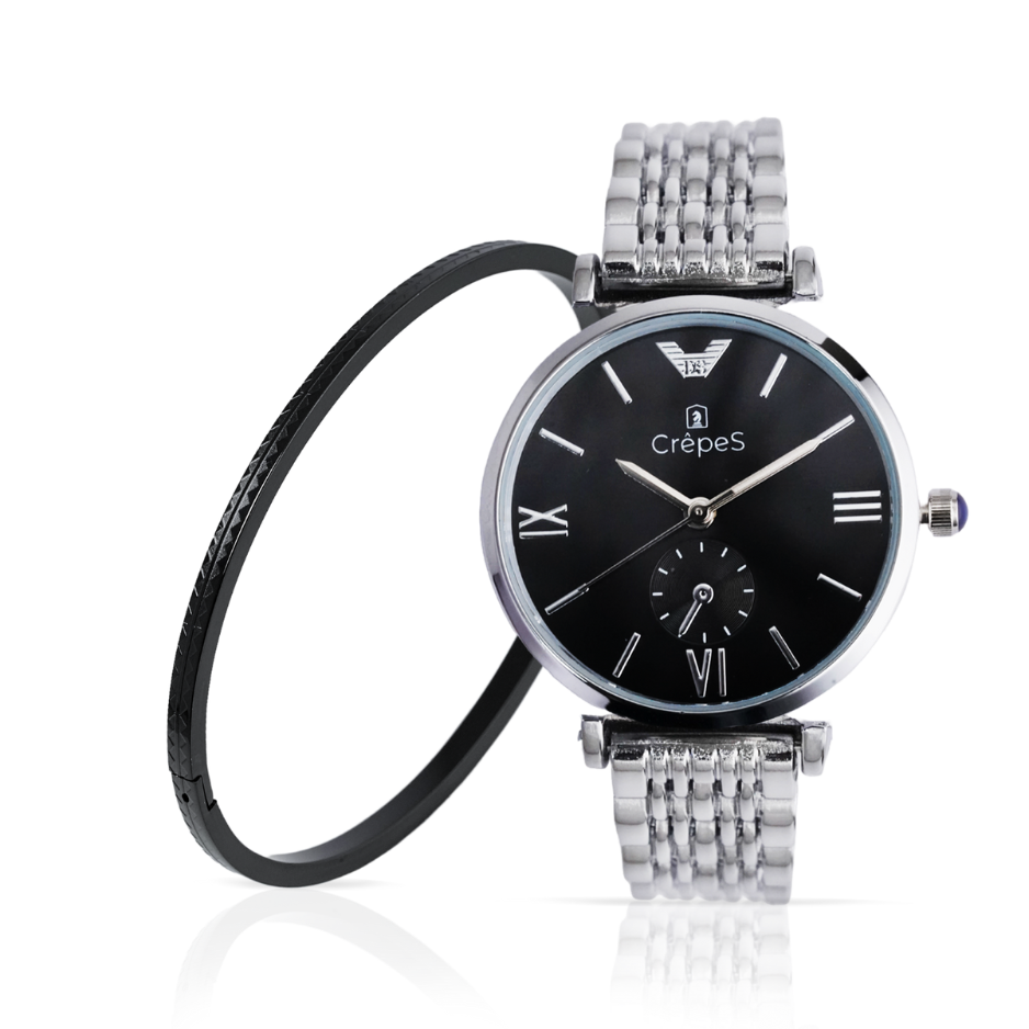 AMARA SILVER-BLACK & ZIGZAG BRACELET BLACK COMBO | WOMEN