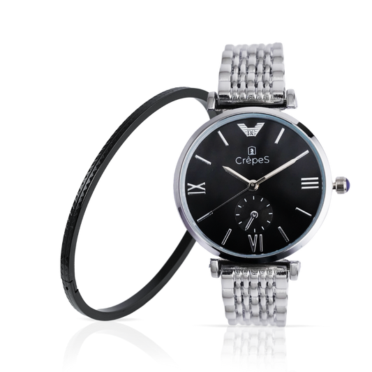 AMARA SILVER-BLACK & ZIGZAG BRACELET BLACK COMBO | WOMEN