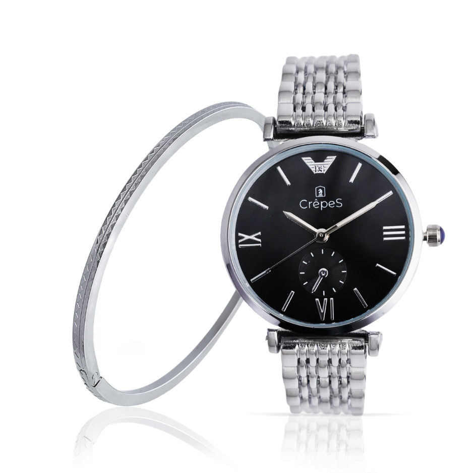 AMARA SILVER-BLACK & ZIGZAG BRACELET SILVER COMBO | WOMEN