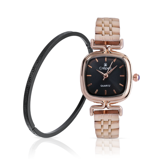 TETRA ROSE GOLD-BLACK & VERCE BRACELET BLACK COMBO | WOMEN