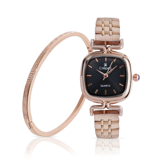 TETRA ROSE GOLD-BLACK & VERCE BRACELET ROSE GOLD COMBO | WOMEN