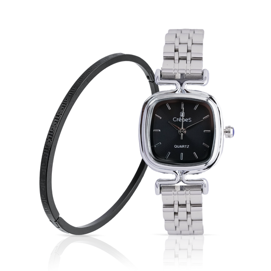 TETRA SILVER-BLACK & VERCE BRACELET BLACK COMBO | WOMEN