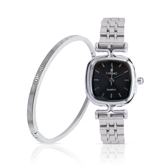 TETRA SILVER-BLACK & VERCE BRACELET SILVER COMBO | WOMEN