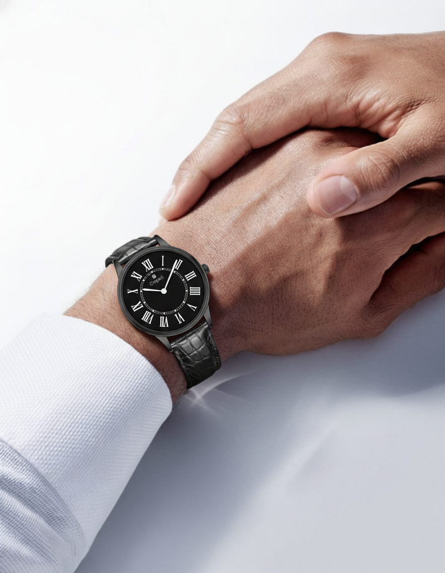 ROMAN EDGE LEATHER STRAP WATCH WITH JAPANESE MOVEMENT | MEN