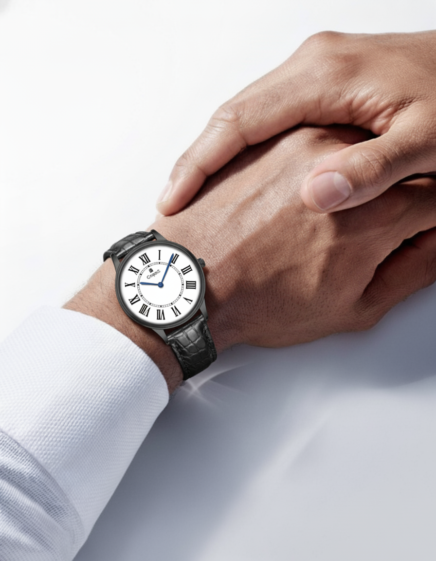 ROMAN EDGE LEATHER STRAP WATCH WITH JAPANESE MOVEMENT | MEN