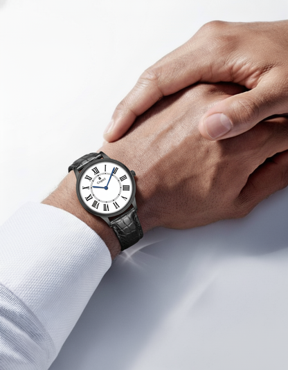 ROMAN EDGE LEATHER STRAP WATCH WITH JAPANESE MOVEMENT | MEN