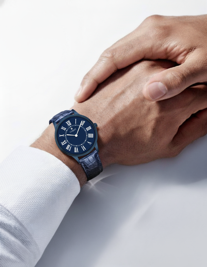 ROMAN EDGE LEATHER STRAP WATCH WITH JAPANESE MOVEMENT | MEN