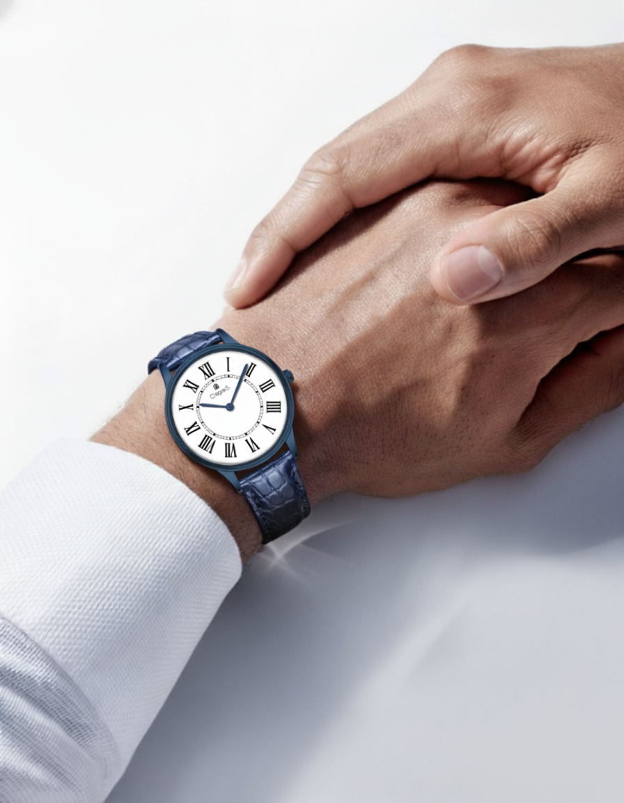 ROMAN EDGE LEATHER STRAP WATCH WITH JAPANESE MOVEMENT | MEN