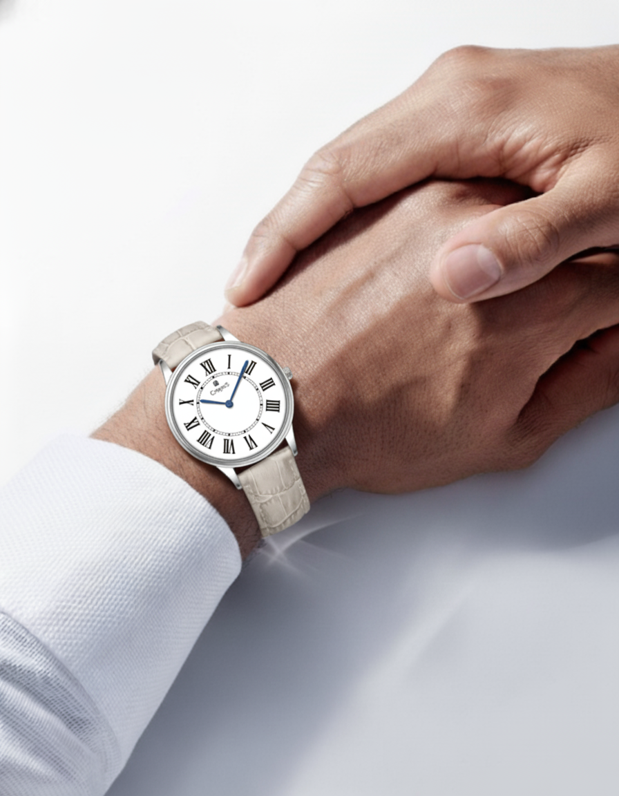 ROMAN EDGE LEATHER STRAP WATCH WITH JAPANESE MOVEMENT | MEN