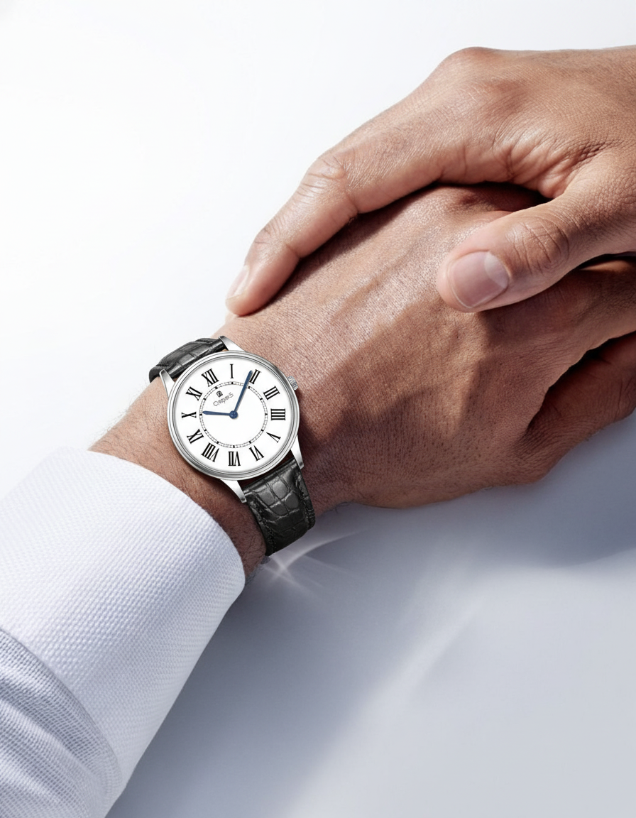 ROMAN EDGE LEATHER STRAP WATCH WITH JAPANESE MOVEMENT | MEN