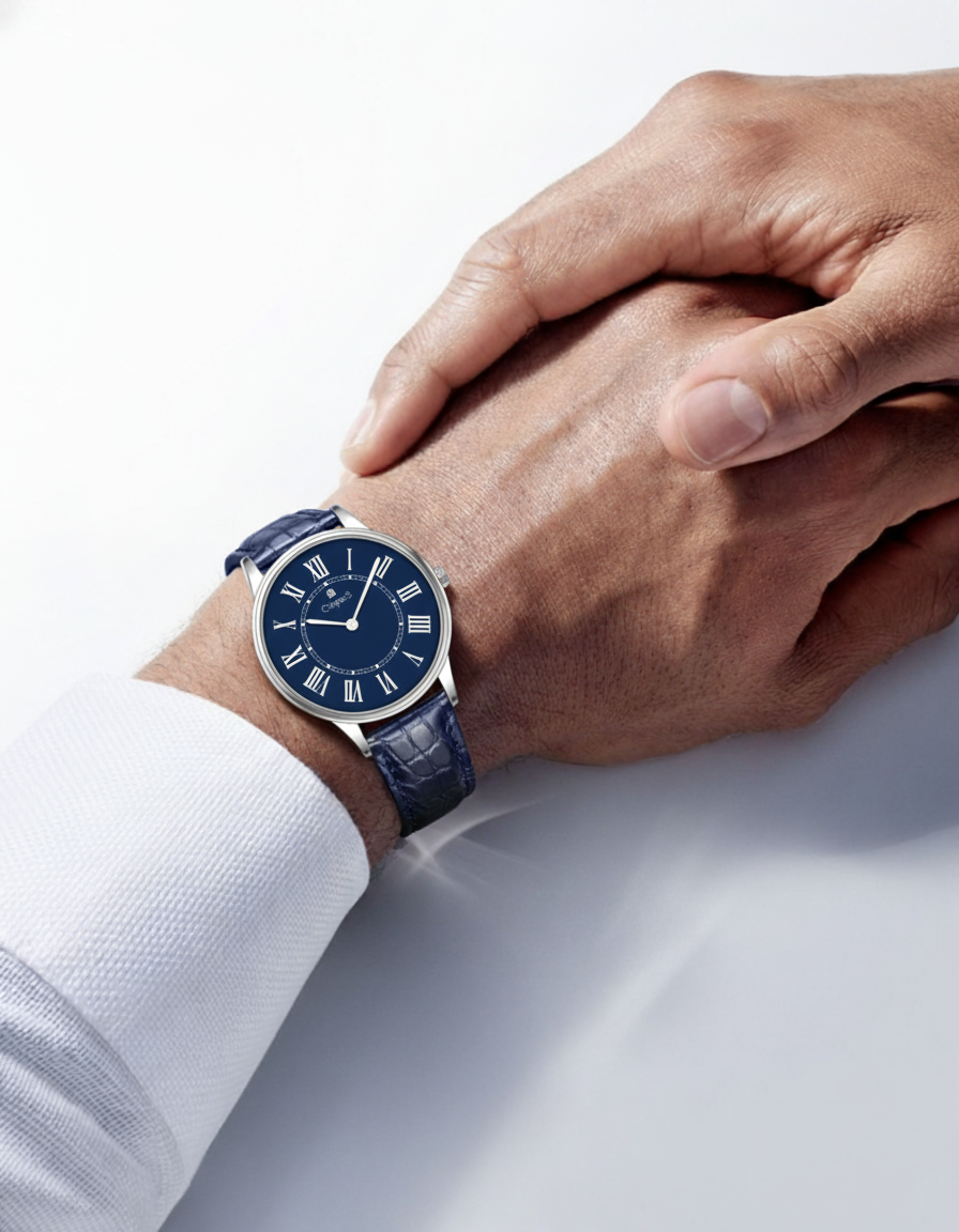 ROMAN EDGE LEATHER STRAP WATCH WITH JAPANESE MOVEMENT | MEN