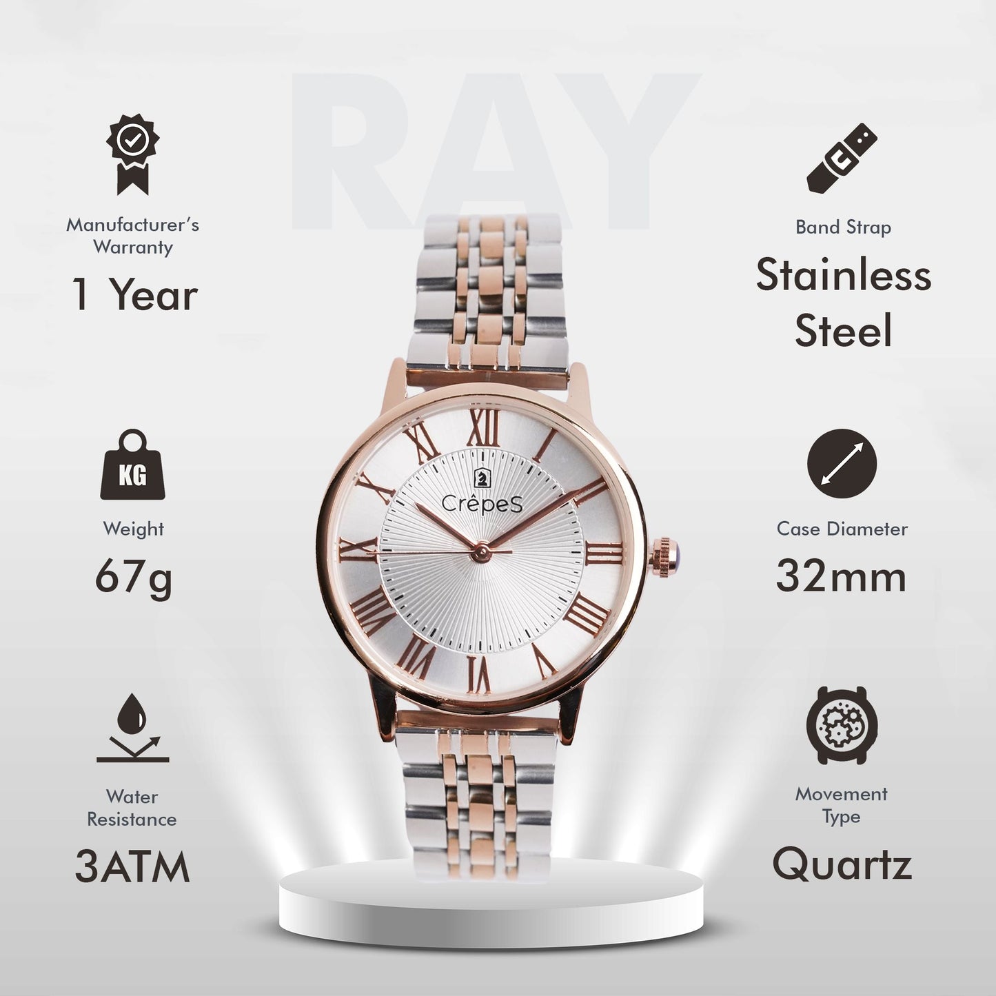 RAY ROMAN DUO TONE-ROSE GOLD STAINLESS STEEL | WOMEN